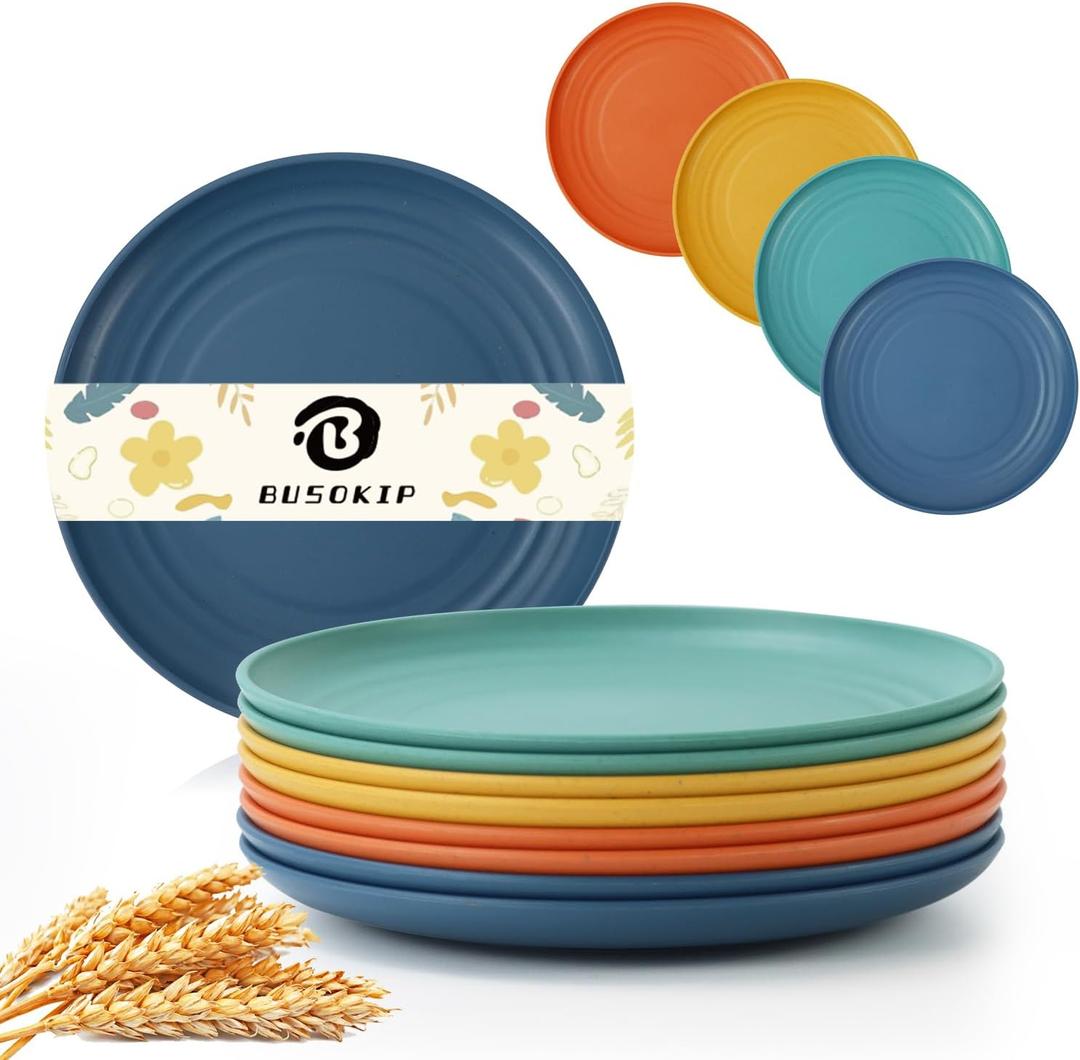 Appetizer Plates 5.7 Inch, Unbreakble Wheat Straw Plate Sets of 8, Plastic Plates Reusable, Microwave & Dishwasher Safe Small Plate for Dessert, Kitchen, Saucers, Party (Multicolor)