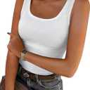 Roselux Women's Sleeveless Scoop Neck Fitted Tank Top Ribbed Knit Casual Basic Cami Shirts (Medium, White)