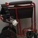 Medline Lightweight Foldable Transport Wheelchair with Handbrakes and 12-Inch Wheels, Red Frame, Black Upholstery