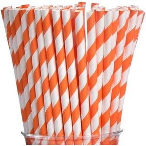 ALINK 75 Orange and White Striped Paper Straws, Biodegradable Disposable Drinking Straws for Halloween, Bridal Shower, Brithday, New Year, Party Decoration Supplies