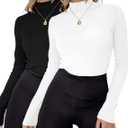 Rapbin Womens Long Sleeve Mock Turtleneck Tops Knit Basic Stretch Fitted Pullover Lightweight Thermal Shirts (Large, A-black/White 2pack)