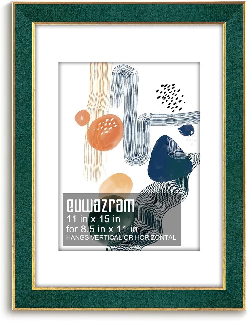 Suede 11x15 Frame - Single Frame, Christmas Elegant Green 11 x 15 Poster Frame with Mat for 8.5x11, 11x15 Picture Frames for Artwork, Puzzles, Photos and Movie Posters