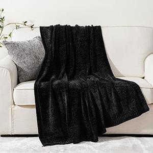 BATTILO HOME Black Throw Blanket for Couch, Woven Chenille Throw Blankets for Bed, Chair, Sofa, Black Knitted Blanket Cozy Soft Blanket, 51"x67" Black BATTILO HOME Black Throw Blanket for Couch, Woven Chenille Throw Blankets for Bed, Chair, Sofa, Black Knitted Blanket Cozy Soft Blanket, 51"x67" Black