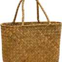 Handmade Seagrass Woven Tote Bag Natural Style Vintage Craftsmanship Lightweight Handheld and Shoulder Bag for Summer Outings and Beach Adventures Flower Basket Beach Bag Woven for Women