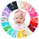 20PCS Baby Girl Bows Headbands, 4" Infant Bows Headbands Super Elastics Nylon Hairbands Cute Handmade Ribbon Bows for Babies Newborn Toddler (20 Colors)