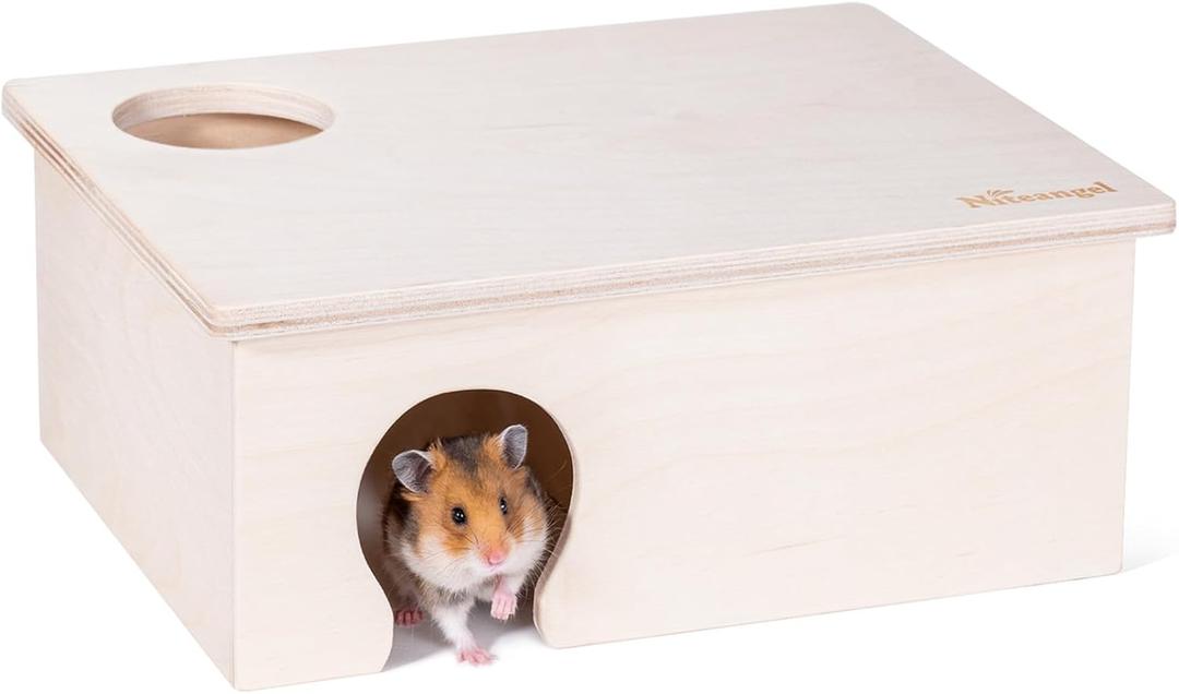 Niteangel Birch Chamber-Maze Hamster Hideout - Small Pets Woodland House Habitats Decor for Hamster Mice Gerbils Mouse, Rectangular 3-Chamber Hideout