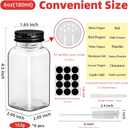 6Pcs 6 oz Square Glass Spice Jars with Label, Empty Spice Containers with Black iron Lids, Square Seasoning Containers and Supplement Set, Small Seasoning Bottles for Salt, Herbs, Sugar, Pepper (6)