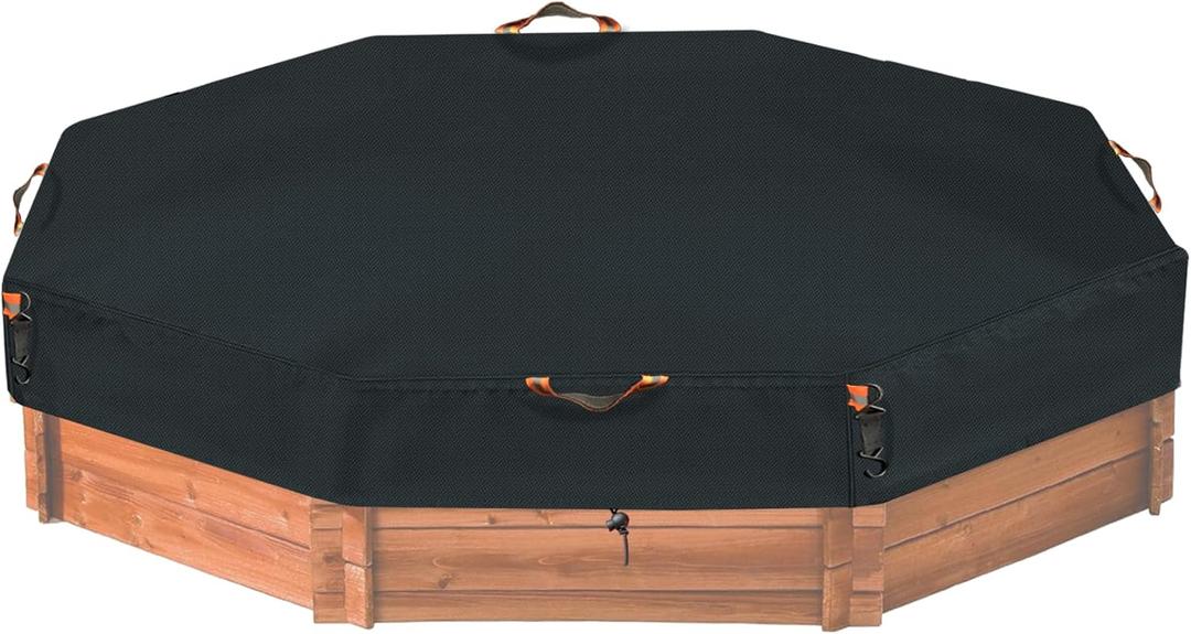 Octagonal Sandbox Cover, Windproof and Dustproof with Adjustable Hook and Loop for Stabilization, 420D Waterproof Oxford Fabric, Protect Outdoor Garden Kids Sandbox Sand and Toys (Black, 84"X78"X9"