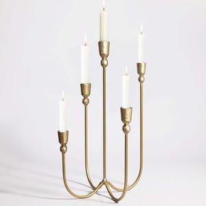 5-Candle Metal Candelabra Candlestick Holders - Tall Candle Holder Wedding Event - Dinner Candle Stand, Brass Gold