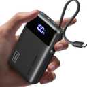 INIU 20000mAh Power Bank, Smaller 45W PD Fast Charging Portable Charger, Battery Pack with Build in USB C Cable, Travel Phone Flight-Safe Powerbank for iPhone 17 16 Samsung S26 Google iPad, Black