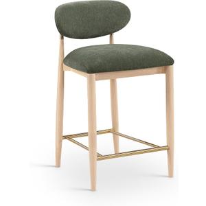 Meridian Furniture 11041Olive-C Riccio Collection Modern | Contemporary Stool with Olive Polyester Performance Fabric, Ash Wood, Natural Finish, Brass Iron, 20.25" W x 21.25" D x 35.75" H, Olive