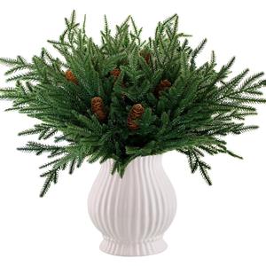 12 Pcs Realistic Norfolk Pine Branches, 18 Inch Real Feel Pine Stems with 6 Big Pinecone Stems for DIY Crafts Garland Wreath Xmas Indoor/Outdoor Home Decor