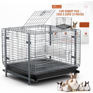HOMESTEAD Bunny Cages with Tray - 24-inch Easy-Clean Rabbit Cage with Enhanced Kit - Leg, Frame, & Urine Guard Included - Ideal & Secure Home for Rabbits, Ferrets, Hedgehogs