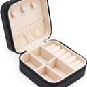 MODENGKONGJIAN Mini Jewelry Travel Case, PU Leather Travel Jewelry Organizer Box, Small Portable Portable Jewelry Storage Holder for Women's Rings Earrings Necklaces Bracelets (Black)