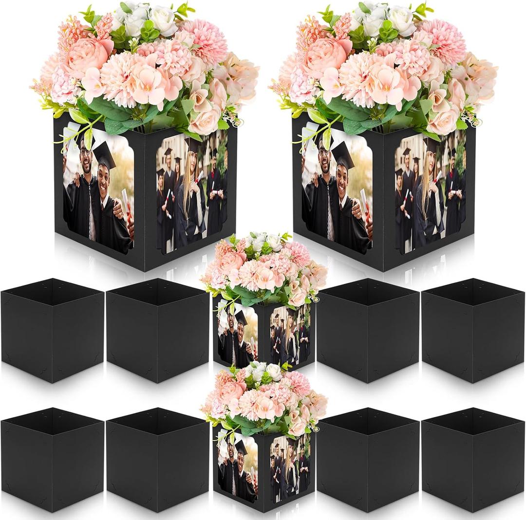 Spiareal 6 Pcs Graduation Table Centerpieces Box 6/7 Inch Picture Centerpieces for Table Photo Props Box Frame Congrats Grad Decorations for Graduation Wedding(Black)