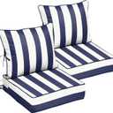 22x22 Outdoor Chair Cushions Set of 2, Waterproof Deep Seat Cushions for Patio Furniture with Removable Cover, Fade Resistant 4'' Outdoor Seat Cushion with Ties Handle for Sofa Couch, Blue Stripe, 22x22x4in-2Set