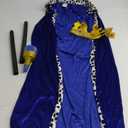 GRAJTCIN King Costume Cape for Adult Mardi Gras Velvet Robe and Crown & Scepter 3PCS Set (120CM/47", Blue)