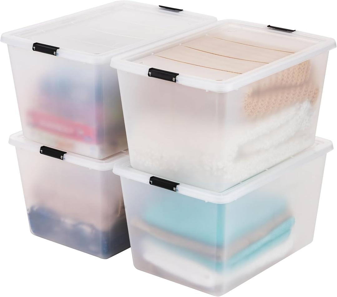 IRIS USA 4-Pack High-Capacity Clip Box with Latching Lids, 55 Quart Storage Bins, Supply Containers for Home, Office & Classroom Organization