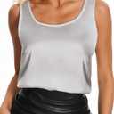 CHICMERS Women Silk Satin Tank Tops Sleeveless Camisole Blouses Scoop Neck Summer Basic Tank Shirt Business Casual Outfits Grey Small