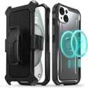 VENA vArmor Rugged Case for Apple iPhone 15 Plus (6.7"), (Military Grade Drop Protection/Armor) Magsafe Compatible and Heavy Duty Holster Belt Clip Cover with Kickstand - Graphite Gray/Black