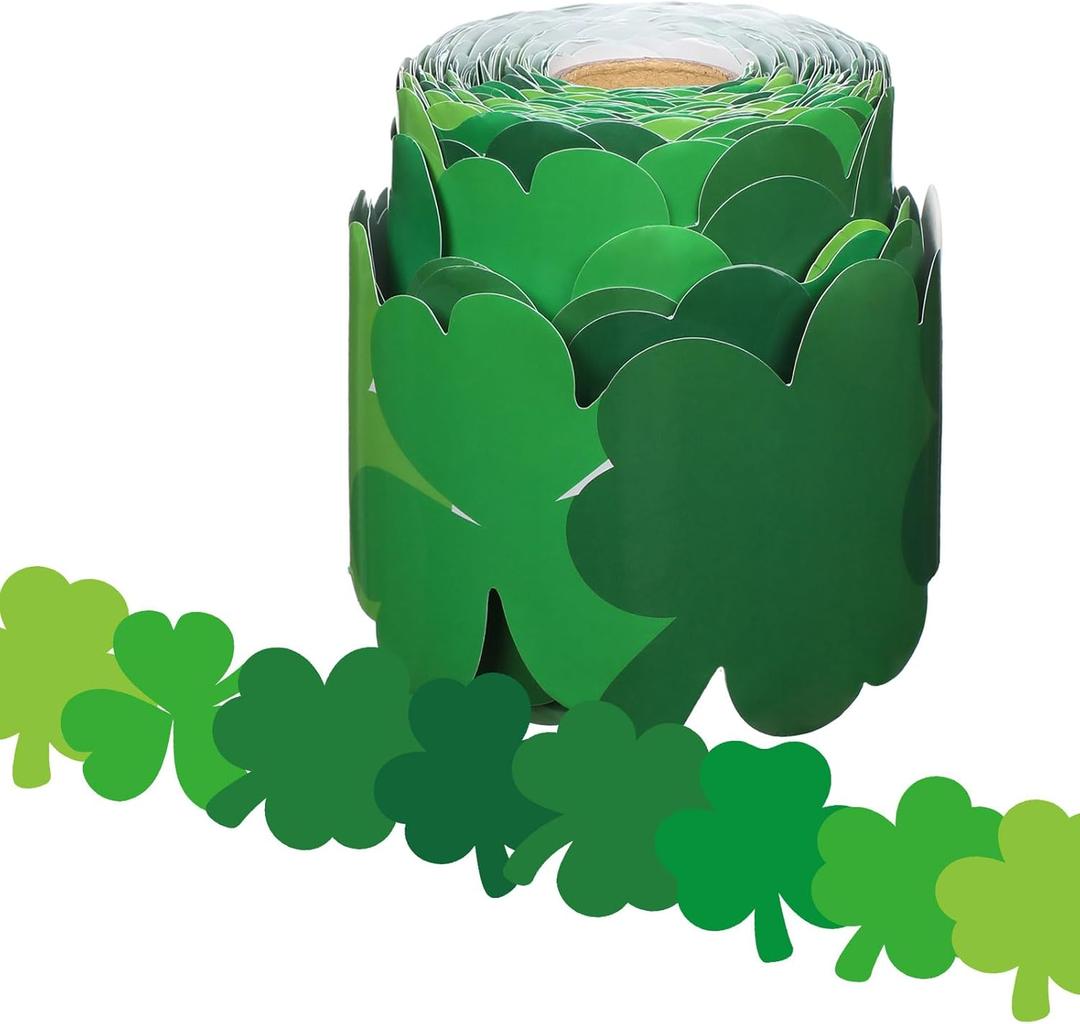 St. Patrick's Day Shamrock Border 68.9 Feet Bulletin Board Border Butterflies Flowers Bee Space Inspirational Cute Decor for Classroom Bulletin Boards Chalkboard Wall Decor