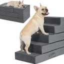 Dog Stairs for Small Dogs, 22.5" H Dog Steps for High Bed, 2 in 1 Pet Stairs Get on Couch, Foldable Transformable Cats Stairs, Non-Slip Balanced, Grey, 15.7x30x22.5inch, Grey