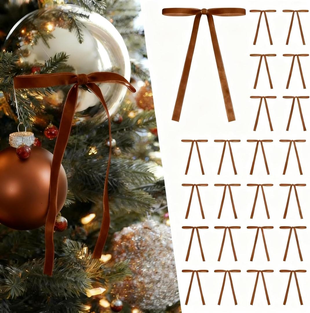 5 x Christmas Decoration, Velvet Christmas Wreath Bows for Christmas Tree Decoration, 30PCS, 5 x 7 Inch (Brown)
