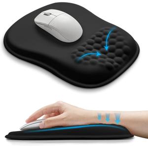 Hokafenle Ergonomic Wrist-hugging Mouse Pad Wrist Support, U-shaped Holding Wrist Rest Mousepad for Carpal Tunnel Pain Relief with Cushioned Memory Foam Slope Massage Bulge (Classic 10.2x8.3 in,Black)