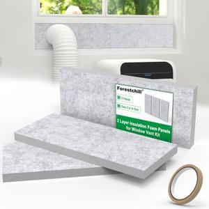 Forestchill Double Layer Insulation Foam Panels for Portable Air Conditioner Window Vent Kit, Insulates Summer Heat & Noise from Outside, Easy Cut to Size, 3 Pcs Fits up to 50 Inch