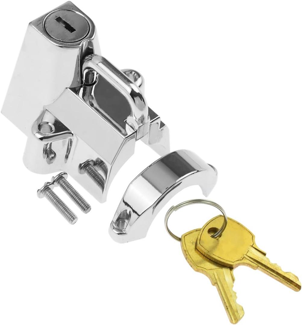 Motorcycle Helmet Security Lock Kit for 7/8" to 1 1/4" Diameter Tubings for Harley Chrome