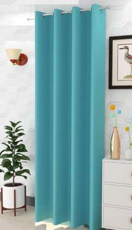 Stuffique Silk Solid Opaque Home & Living Room Eyelet Blackout Curtain (4 x 7 Feet, Aqua)