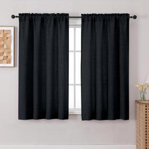 Chyhomenyc Black Curtains 54 Inch Length for Living Room, Light Filtering Textured Window Curtains, Soft Airy Privacy Rod Pocket Curtain for Bedroom, 42Wx54L, 2PCS