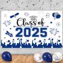 2024 Graduation Backdrop Banner, 70" x 42" Navy Blue and Silver Graduation Banner Class of 2024 Polyester Fabric for 2024 Graduation Party Decorations Photo Booth Props
