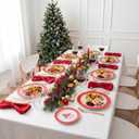 Rubtlamp 125Pcs Christmas Plastic Plates, Plastic Red Plates with Snow Christmas Tree, christmas Dinnerware Disposable Include 25 Party Red Dinner Platos,25 Fancy Salad plate,75 Gold Cutlery