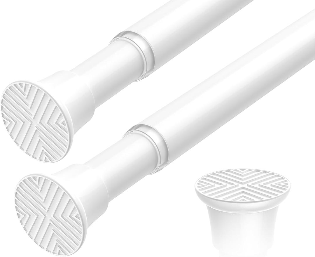2 Pack Spring Tension Curtain Rod 18-36 inch, Adjustable Tension Rod No Drilling Small Curtain rod, Spring Loaded Curtain Rods for Windows Doorway, White