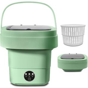 Portable Washing Machine, Foldable Personal Washer w/Integrated Drain Pipe and Spin Basket for Light Clothes, 3 Cleaning Modes, Blue Light Collapsible Laundry for Travel, Apartment, RV, Baby Clothes