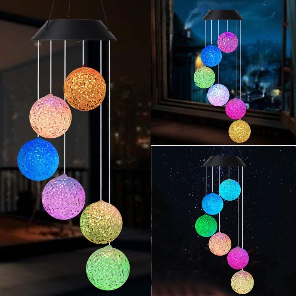 Solar Wind Chime Outside Color Changing Ball Wind Chimes, LED Mobile Solar Lamp for Mom Grandma Waterproof Outdoor Lights for Garden Patio Party Yard Window Decorations
