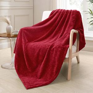 Exclusivo Mezcla Fleece Throw Blanket Extra Large, Super Soft and Warm Blankets for Couch, Sofa and Bed Waffle Textured, Cozy, Fuzzy and Lightweight (Deep Red, 50x70 Inches)