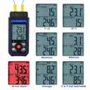 Dual-Channel K/J Thermocouple Thermometer with 4 K-Type Thermocouples -328F ~ 2501F Measurement Range HVAC Temperature Meter Gauge with Data Hold, MAX/MIN/AVG, Hi/Lo Backlit Alarm, ADJ Compensation