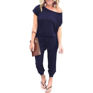 PRETTYGARDEN Jumpsuits for Women 2026 Summer Dressy Off Shoulder Romper Spring Vacation Travel Lounge Outfits Clothes (Blue, XXXL)