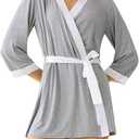 Latuza Women's Bamboo Viscose Short Kimono Robe XL Grey