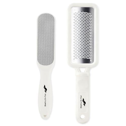 Fu Store 2 Pack Foot Files Callus Remover Stainless Steel Foot Rasp and Dual Sided Feet File Professional Scrubber Pedicure Tools Premium for Feet Care Remove Hard Skin, White