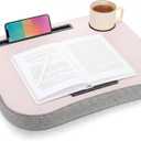 Lewtemi Pink Laptop Lap Desk with Cup Holder and Stopper Padded Phone Holder Couch Bed Sofa Fits up to 15.6 Inch Cushion Portable Lap Desk for Home Office Study Writing