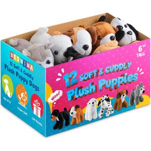 Bedwina Plush Puppy Dogs - (Pack of 12) 6 Inches Tall Small Stuffed Animals Bulk Assorted Puppies and Cute Stuffed Plushed Adopt-a-Puppy Dog Assortment Party Favors for Kids