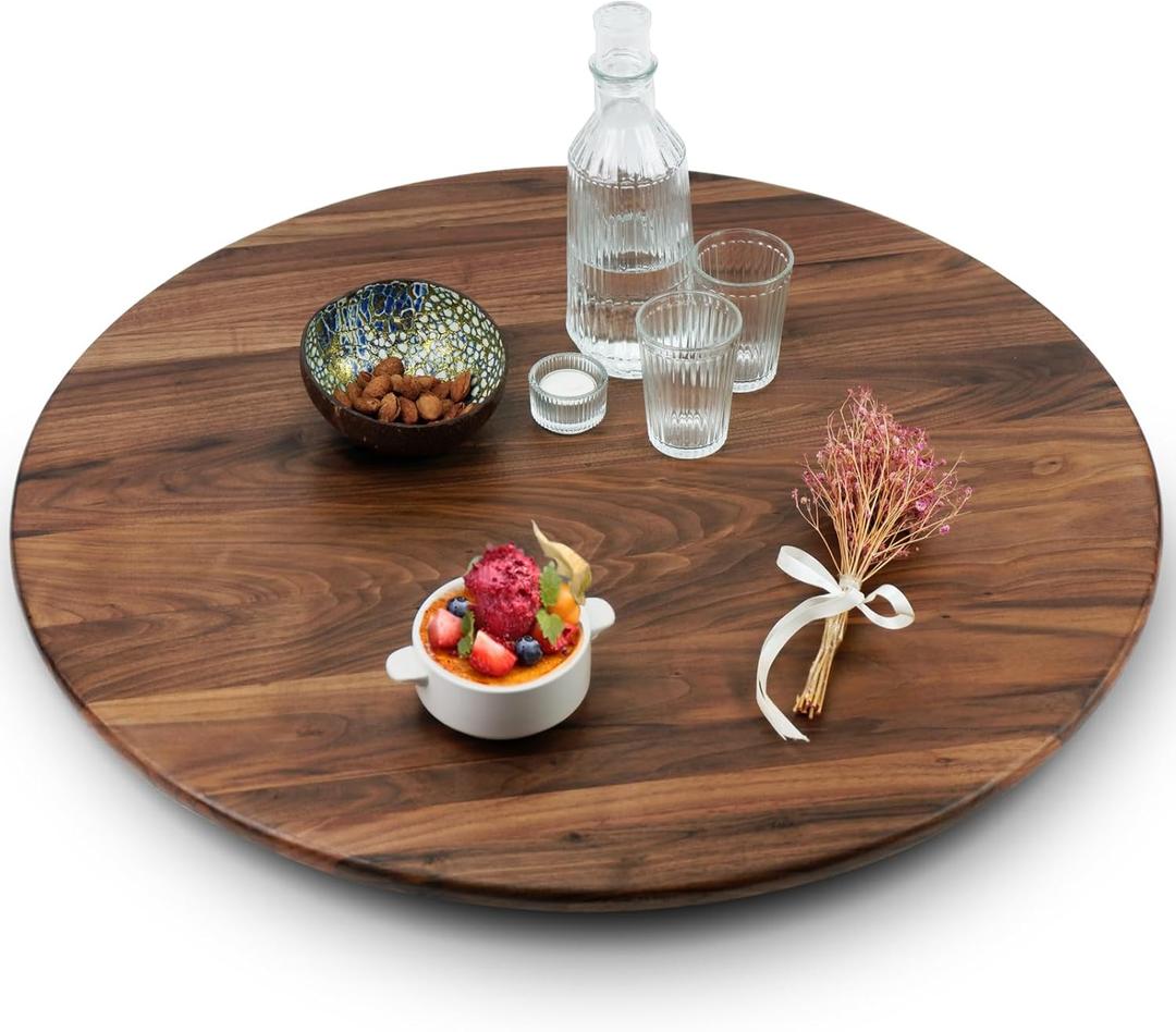 30 Inches Black Walnut Wood Lazy Susan Organizer, Solid Wooden Round Turntable, Rotating Tray for Table Top/Counter Top