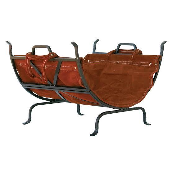 UniFlame Olde World Iron Firewood Log Holder with Suede Leather Carrier (W-1189)
