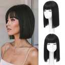 Black Bob Wig With Bangs - Heat Resistant 14Inch Synthetic Hair, Short Straight Shoulder Length Natural-Looking Cosplay Wig for Daily Use, Parties & Women Girls