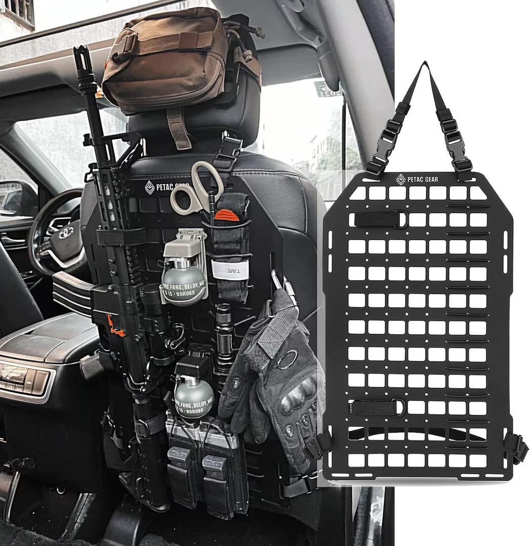 PETAC GEAR Tactical Car Seat Back Organizer | Rigid Molle Panels for Vehicles | Truck Mount Rack Panel for Tactical Gear Accessories.  (Black-1Count)
