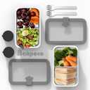 Bakpoco Stainless Steel Bento Box for Adult, 42oz Leak-Proof Metal Lunch Box Containers with Adjustable Divider, Microwave-Safe, Lunchbox with Glass Lid for Work Travel, Silver