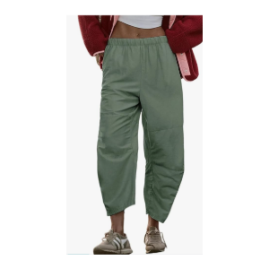 Bianstore Women's Baggy Wide Leg Barrel Pants Casual Elastic Waist Palazzo Harem Pants with Pockets, Yellow, S